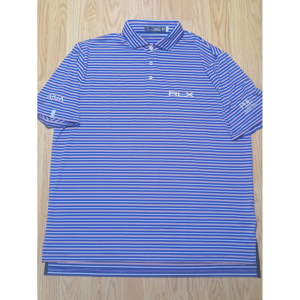 RLX Ralph Lauren Mens Polo Golf Junior Classic Striped Blue XL